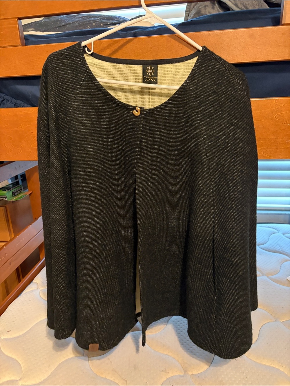 Women’s Dark Gray Knit Button-Front Sweater Cape